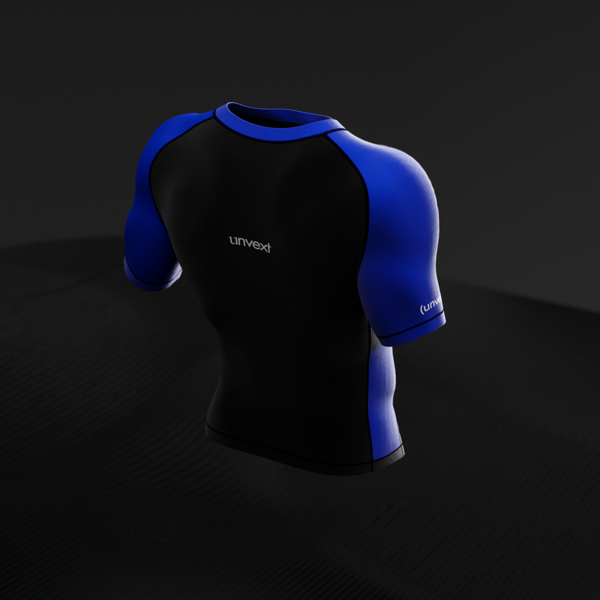Blue Ranked Rashguard, rear view showing the blue shoulder and side panelling