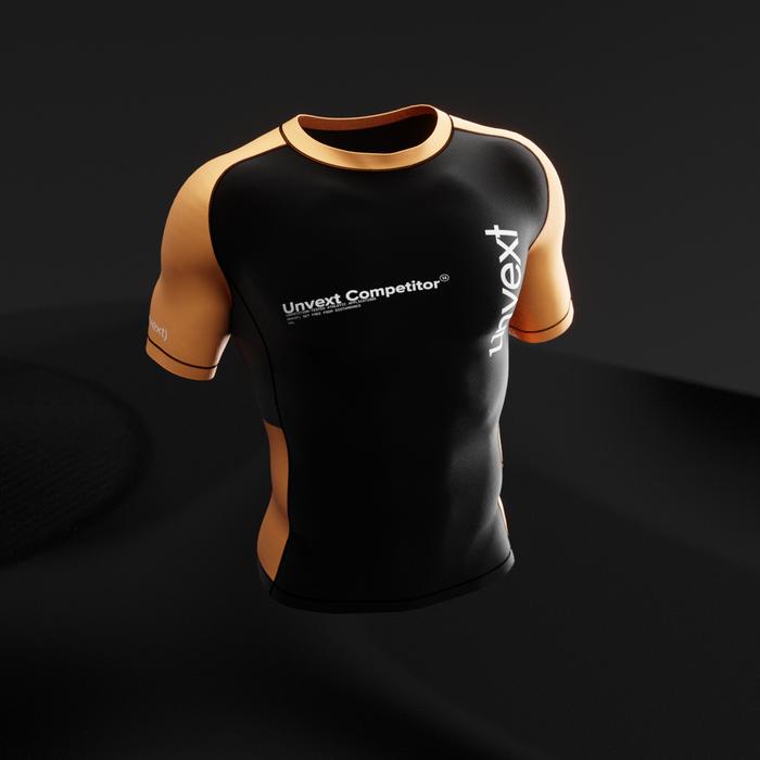 Orange Ranked Rashguard, front view with orange belt-rank panels