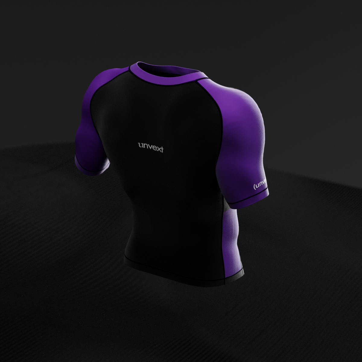 Purple Ranked Rashguard, side profile showing flatlock seams and sleeve mark