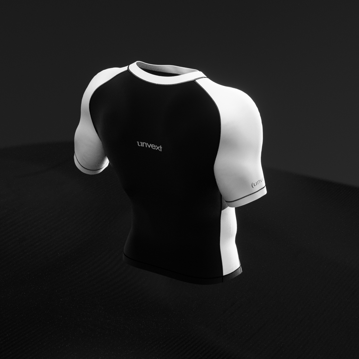 White Ranked Rashguard, black body with white belt sleeve and rib panels, front three-quarter view